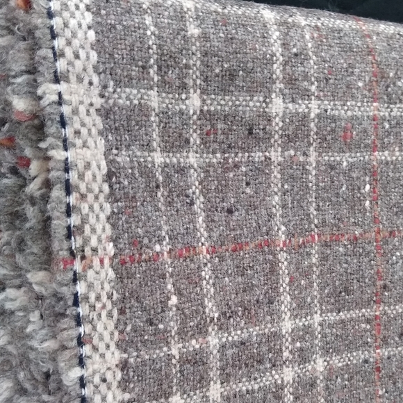 5.3yd 62"w Brown/cream 100% premium Tweed Wool plaid fabric from Paris. - Picture 4 of 7